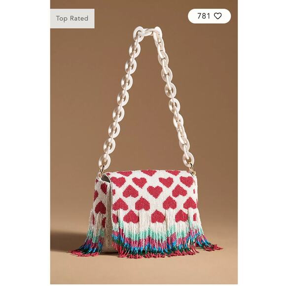 Anthropologie Handbags - Anthropologie Beaded Heart Shoulder Bag NEW